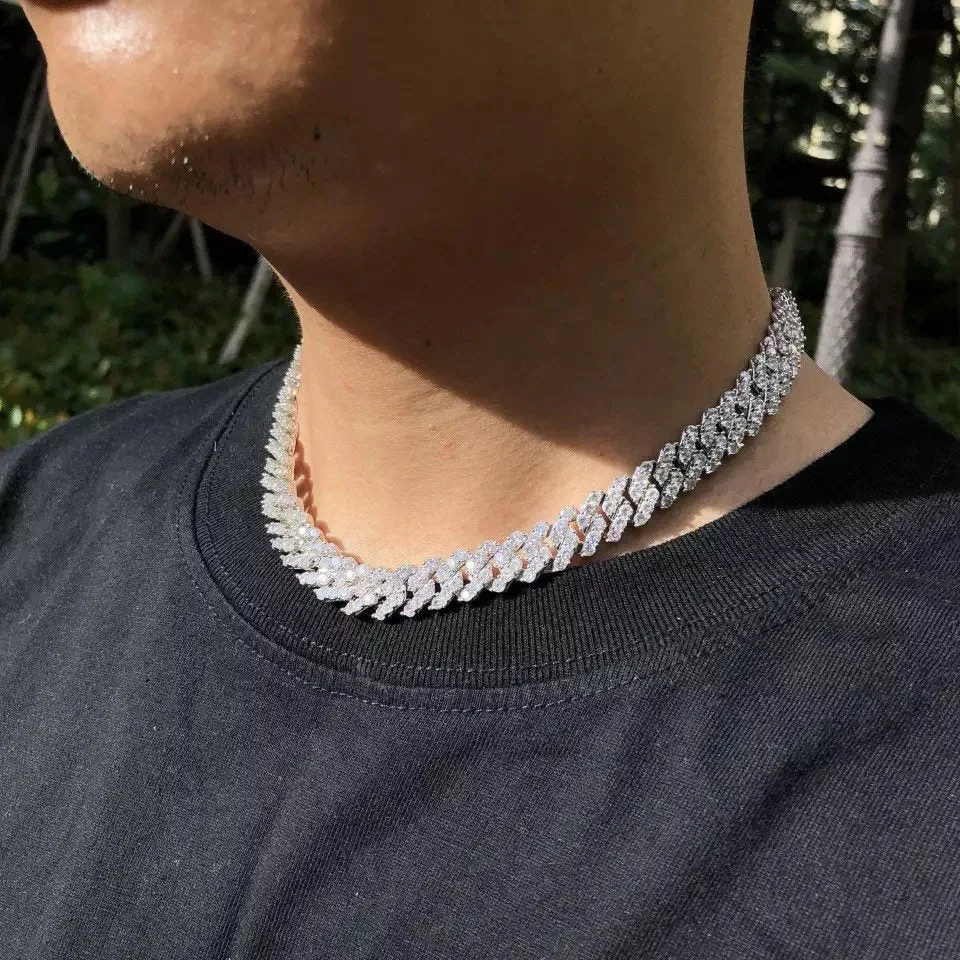 Silver  cuban chain necklace, blinged iced cuban necklace , Micro Paved 12mm S-Link Miami Cuban Necklaces Hiphop Men and women Iced necklace