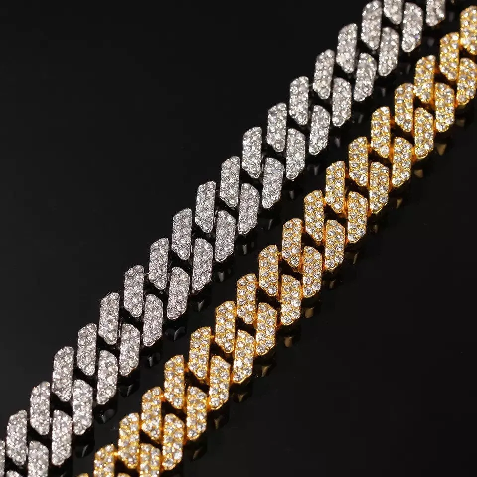 Silver  cuban chain necklace, blinged iced cuban necklace , Micro Paved 12mm S-Link Miami Cuban Necklaces Hiphop Men and women Iced necklace