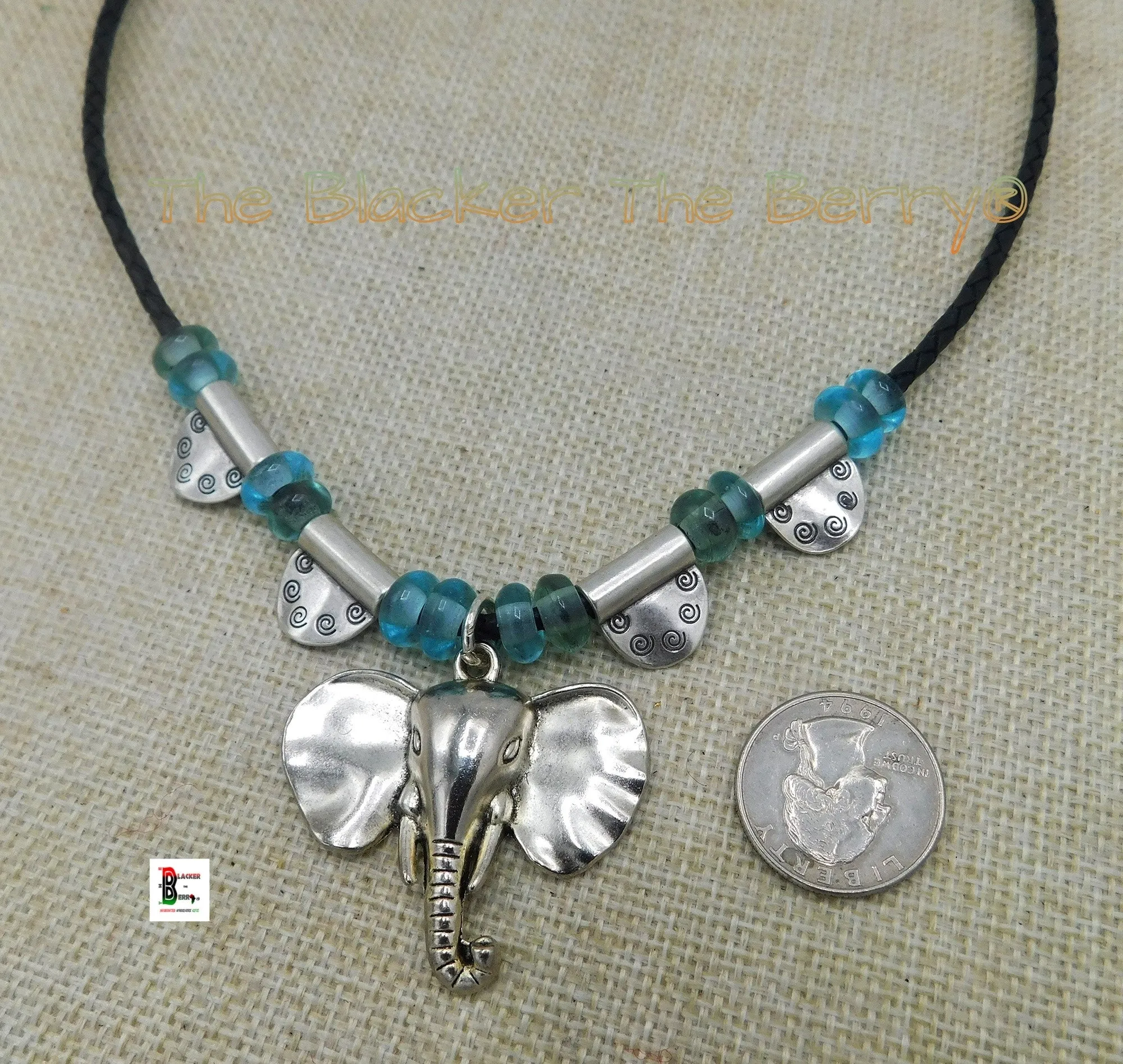Silver Elephant Necklace Women Beaded Jewelry Handmade Black Owned
