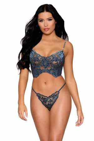 Silver Lace Appliqué Velvet Bustier Set