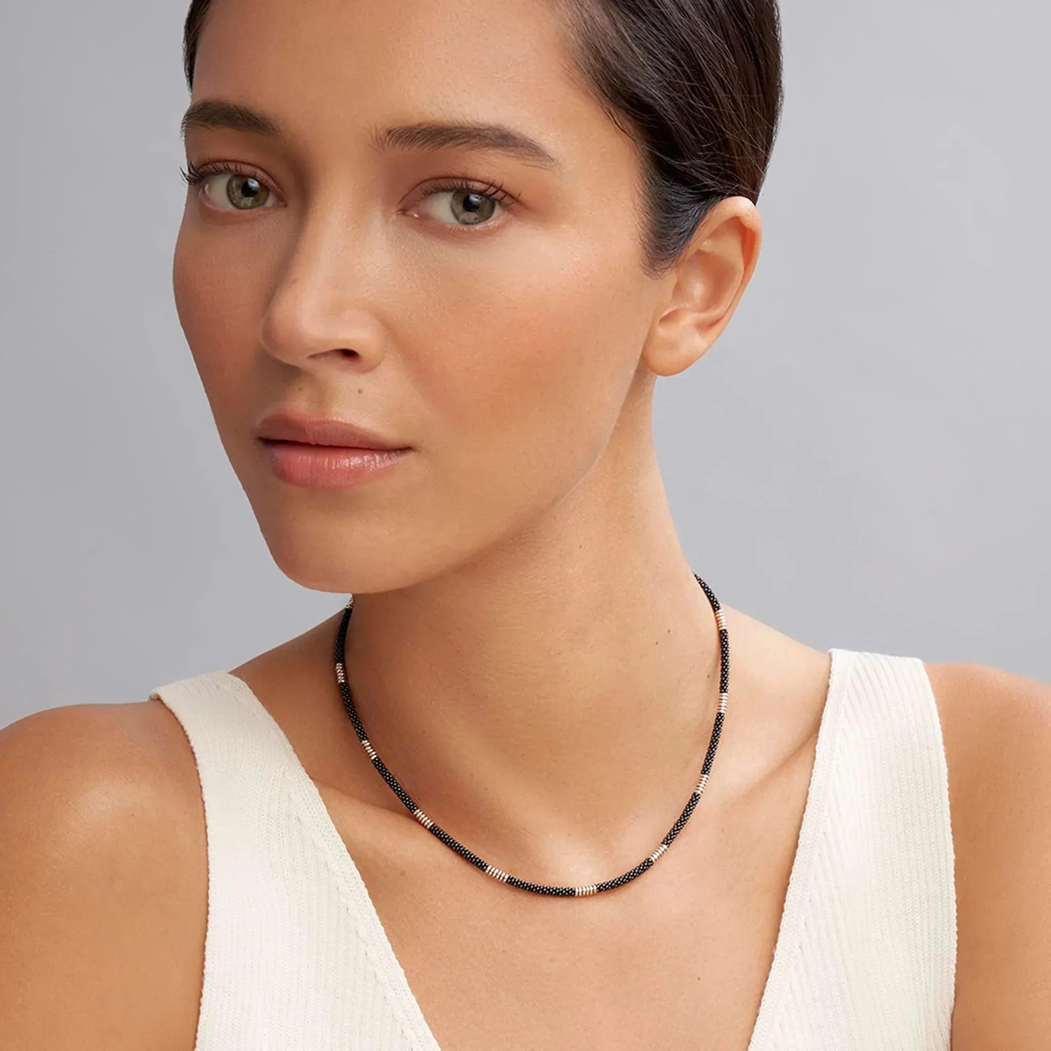 Silver Station Ceramic Beaded Necklace