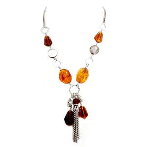 SILVER-TORTOISE OX MIX LONG BEADED NECKLACE WITH TASSELS  #SC32316_SIL_OX-TORT (MC9)