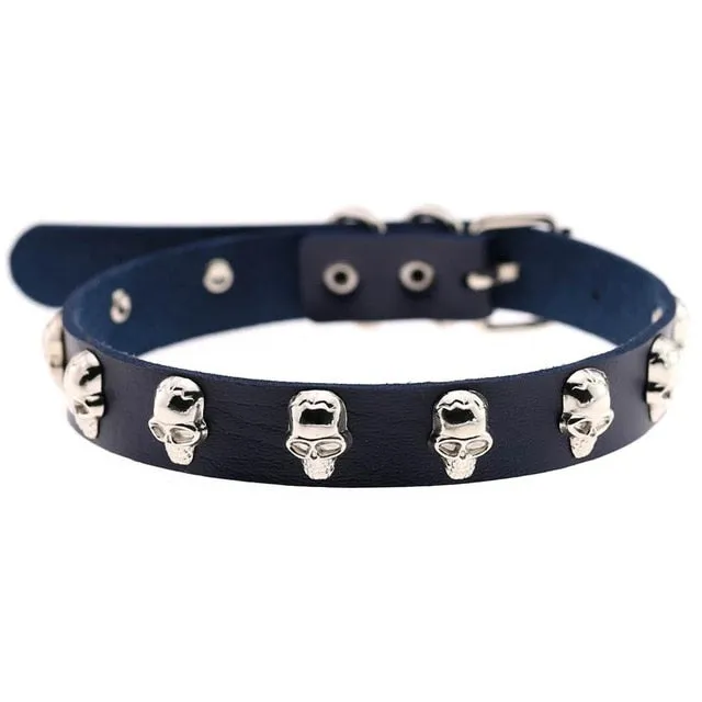 Skull Choker Necklace Studded w/ Skulls