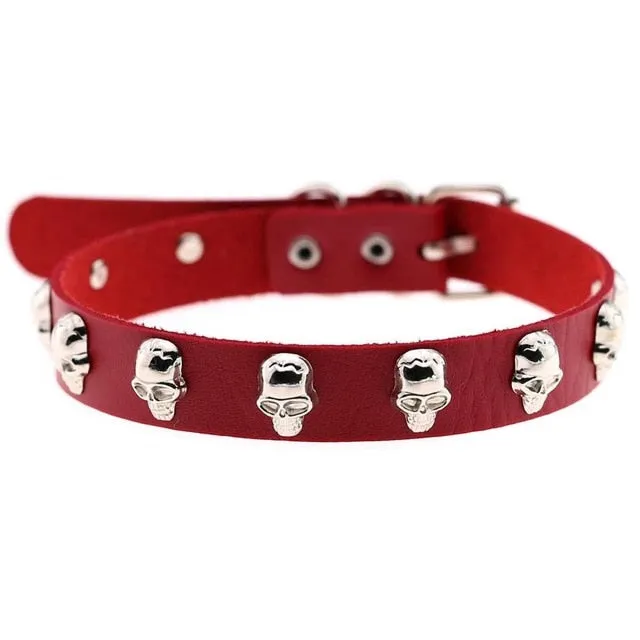 Skull Choker Necklace Studded w/ Skulls