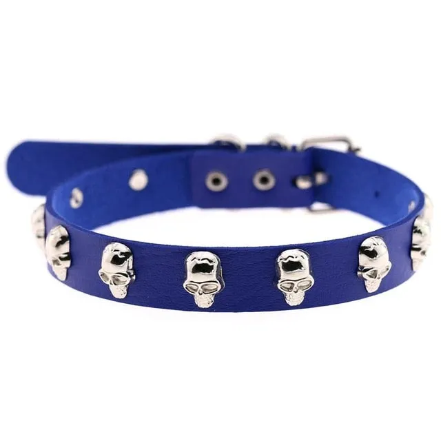Skull Choker Necklace Studded w/ Skulls