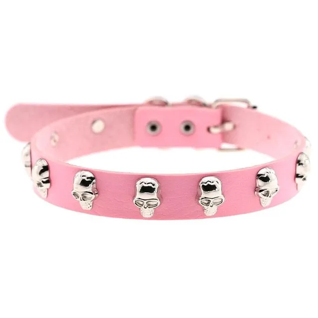 Skull Choker Necklace Studded w/ Skulls