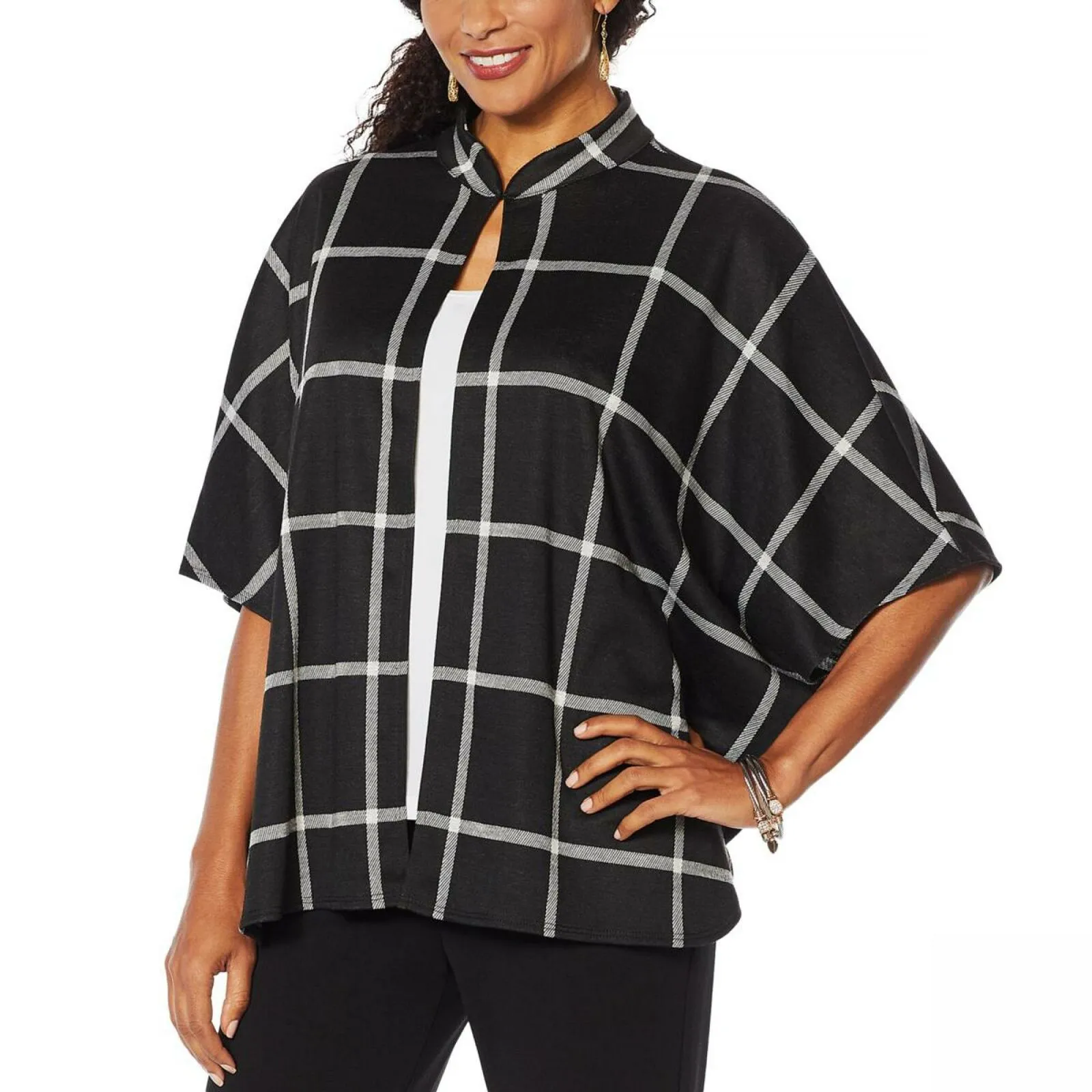 Slinky Brand Window Pane Open Front Cape Jacket