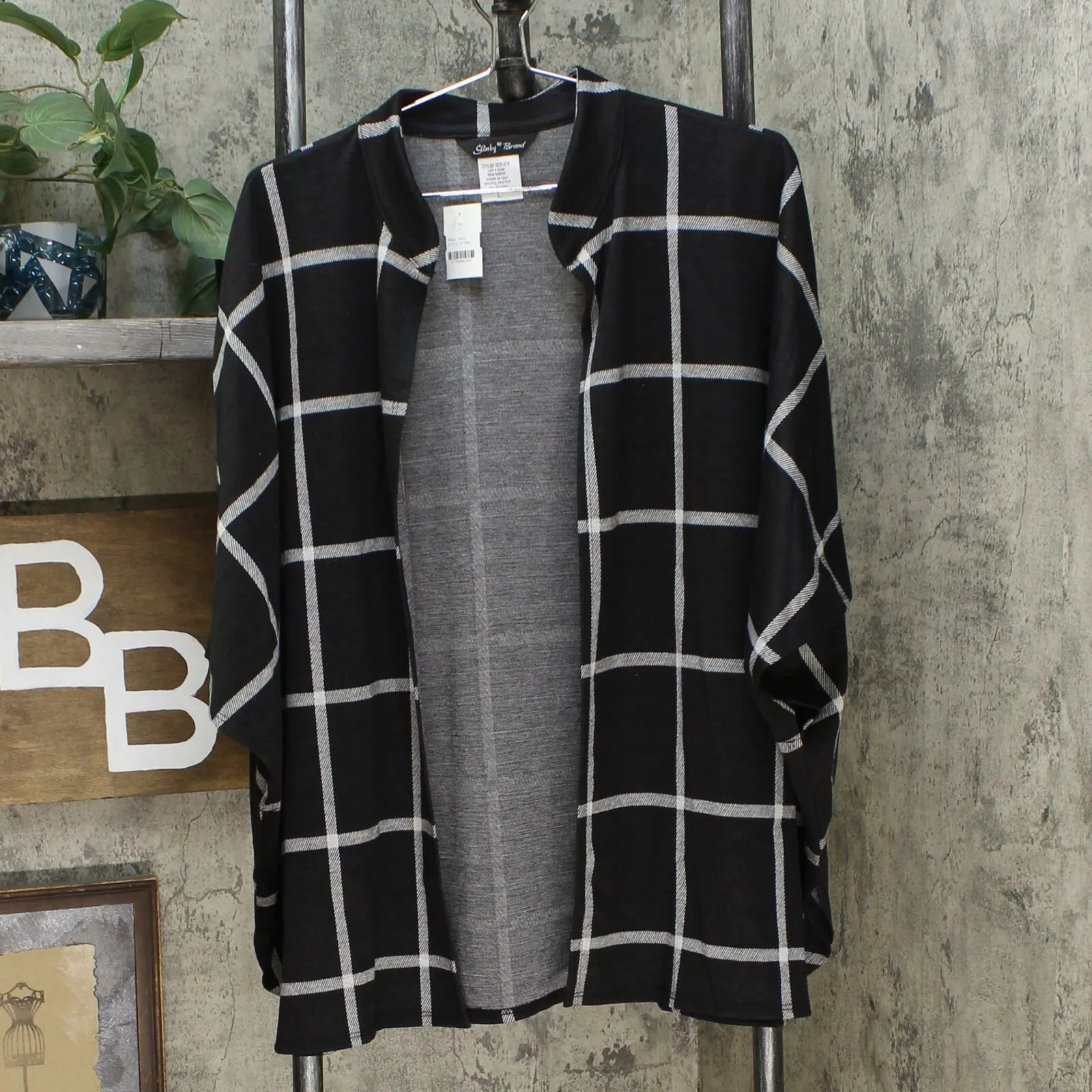 Slinky Brand Window Pane Open Front Cape Jacket