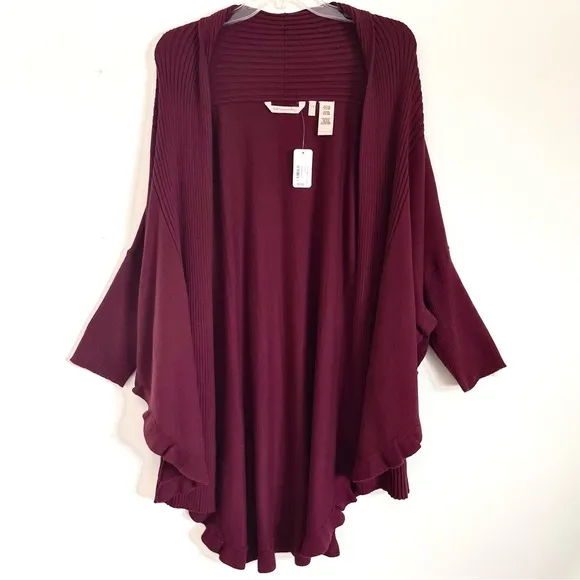 Soft Surroundings Draped Ruffle Cardigan In Cabernet Red Size S / M NWT