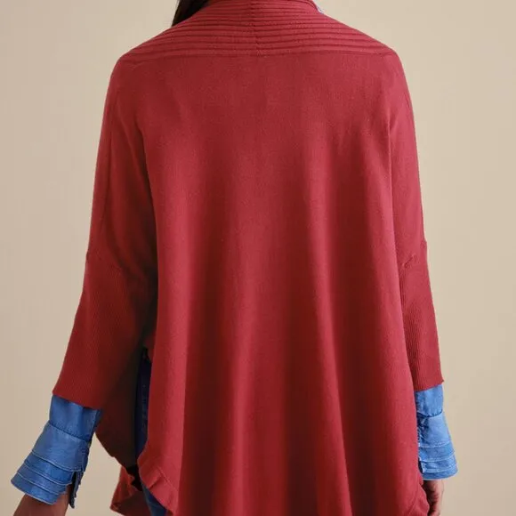 Soft Surroundings Draped Ruffle Cardigan In Cabernet Red Size S / M NWT