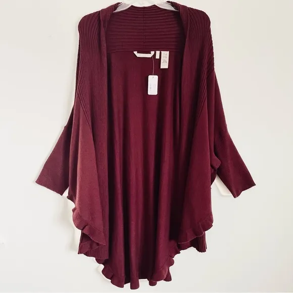 Soft Surroundings Draped Ruffle Cardigan In Cabernet Red Size S / M NWT