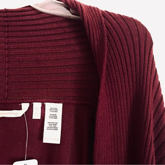 Soft Surroundings Draped Ruffle Cardigan In Cabernet Red Size S / M NWT
