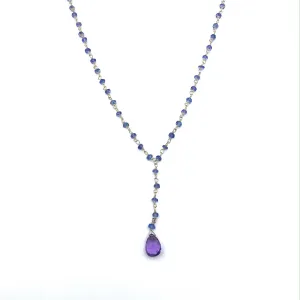 Sterling Silver Beaded Tanzanite and Amethyst Necklace