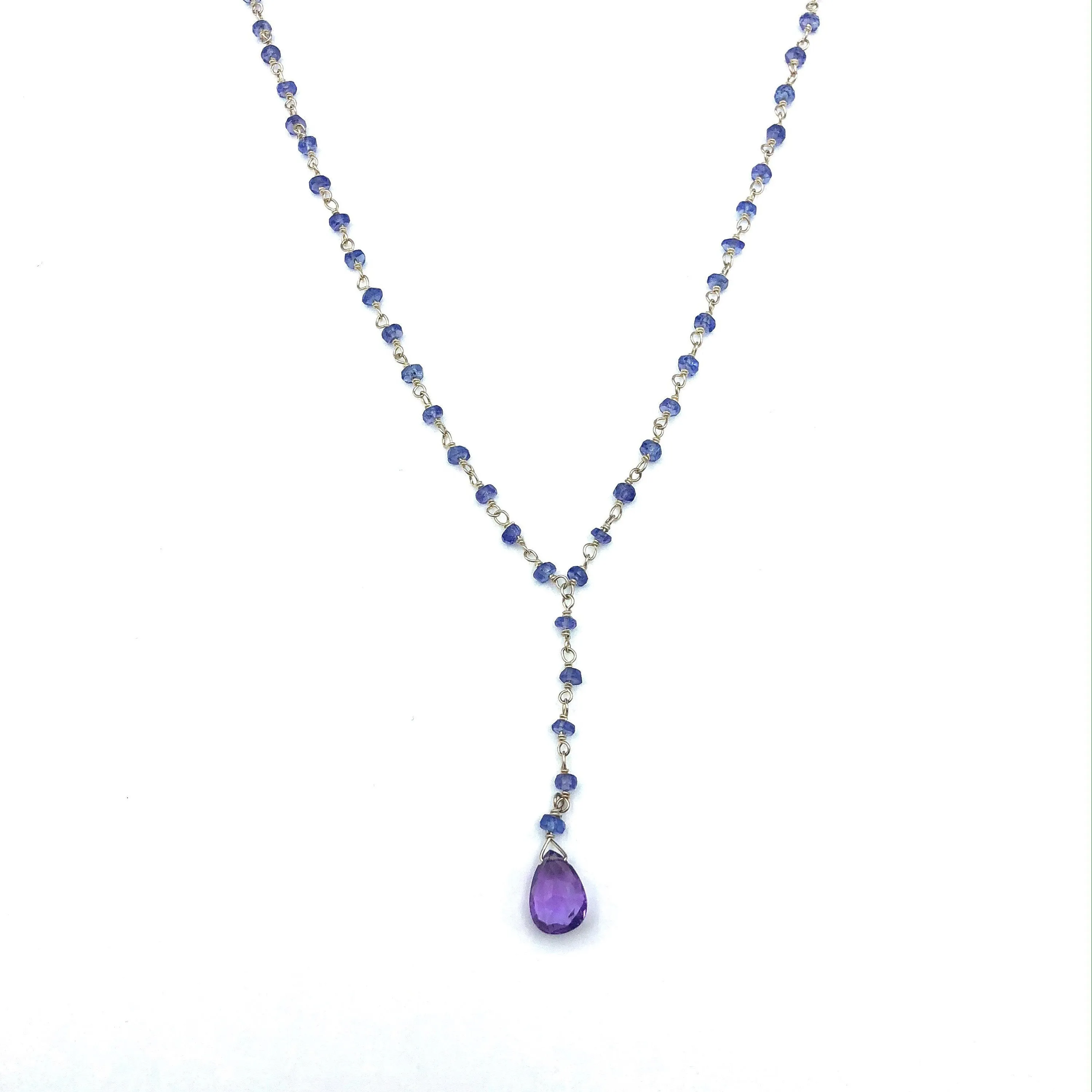 Sterling Silver Beaded Tanzanite and Amethyst Necklace