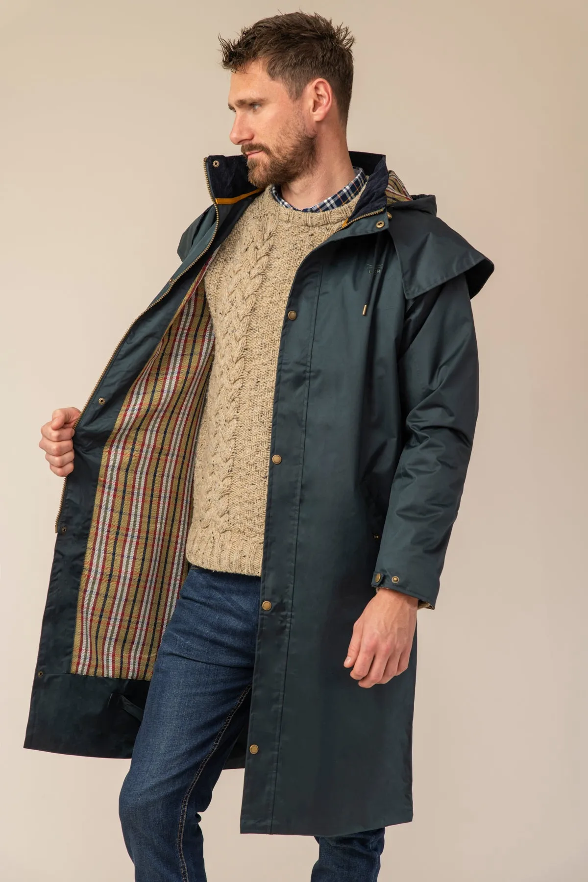 Stockman Mens Full Length Waterproof Rain Coat - Navy