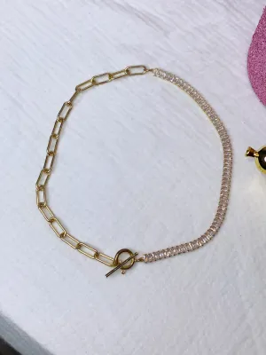 Stunner Chain Link Crystal Gold Necklace