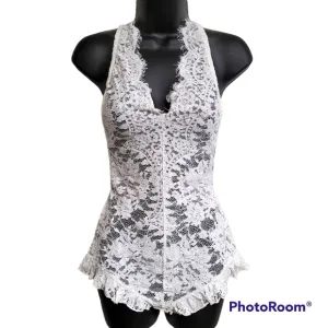 Stylestalker Emilie White Lace Backless V-neck Bodysuit Lingerie NWT