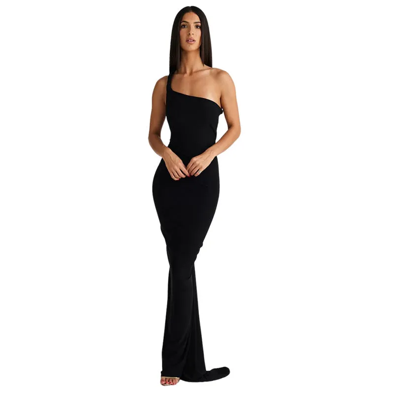 Summer Women's New Hanging Neck Backless Drawstring Long Dress Dress