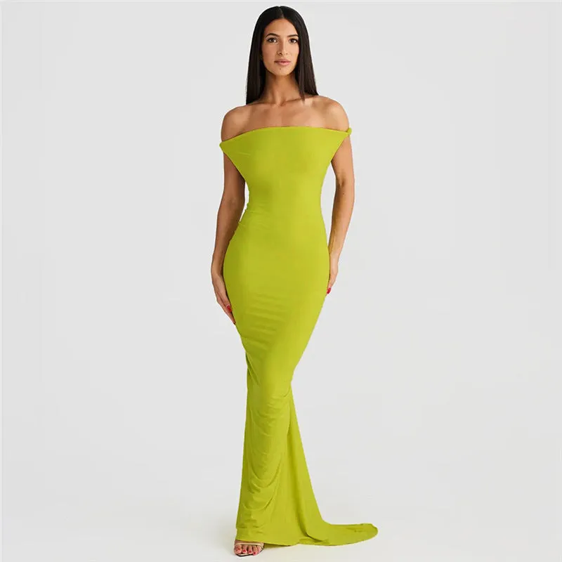 Summer Women's New Hanging Neck Backless Drawstring Long Dress Dress