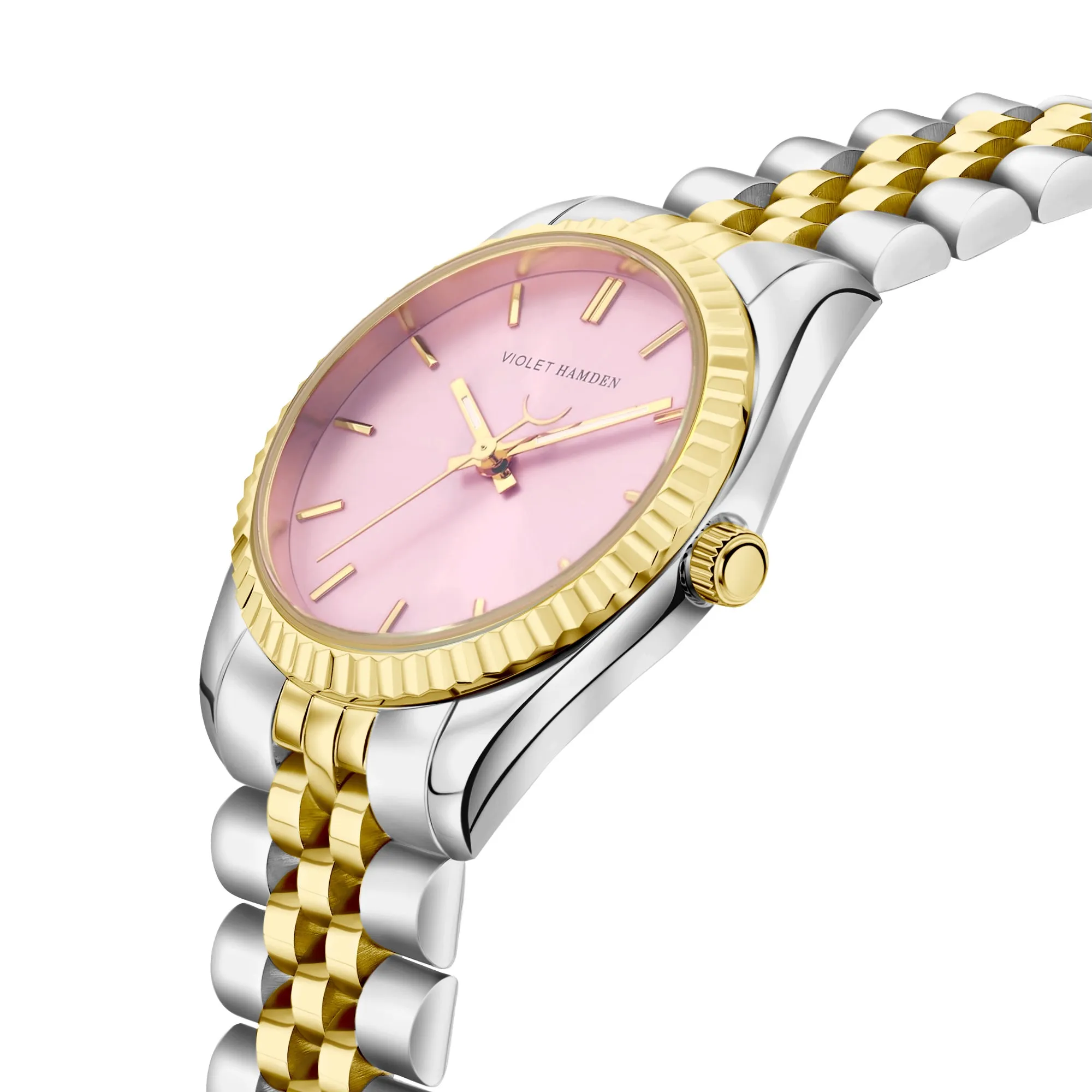 Sunrise round ladies watch gold and silver coloured en pink