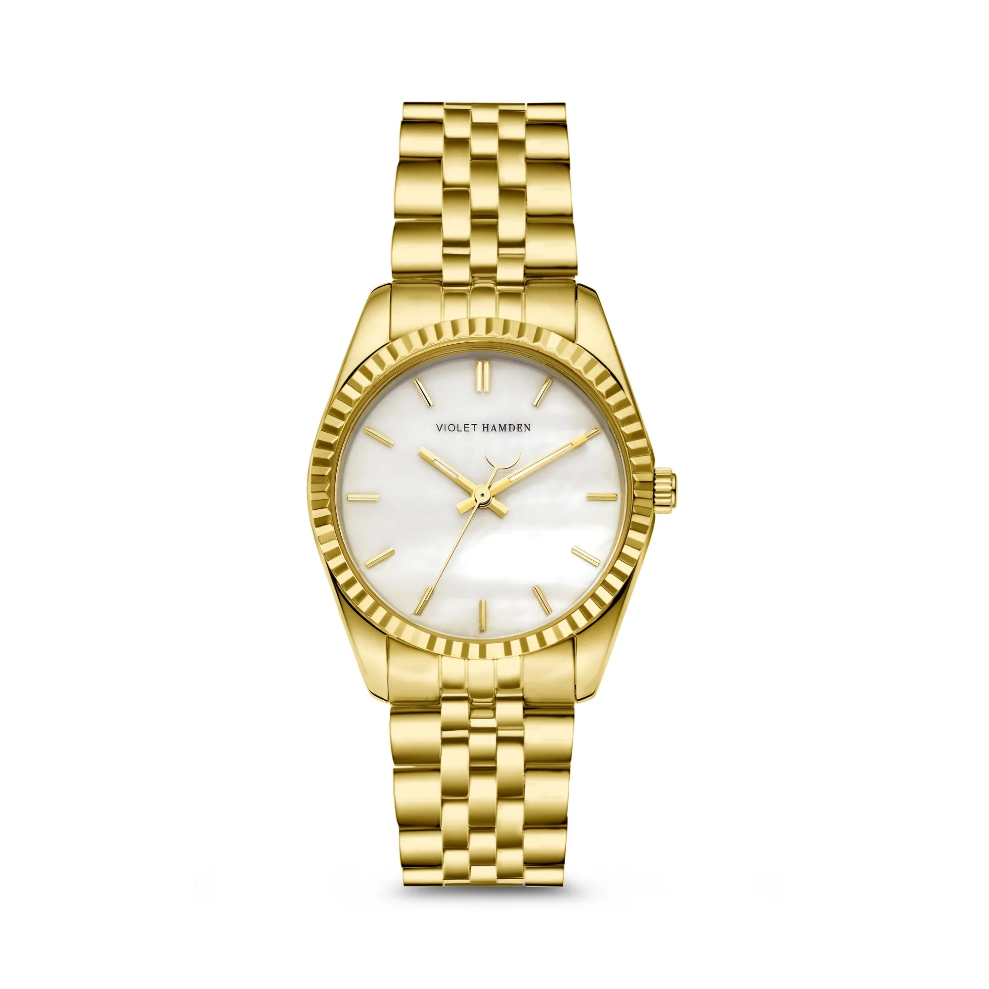 Sunrise round ladies watch gold coloured and mother of pearl