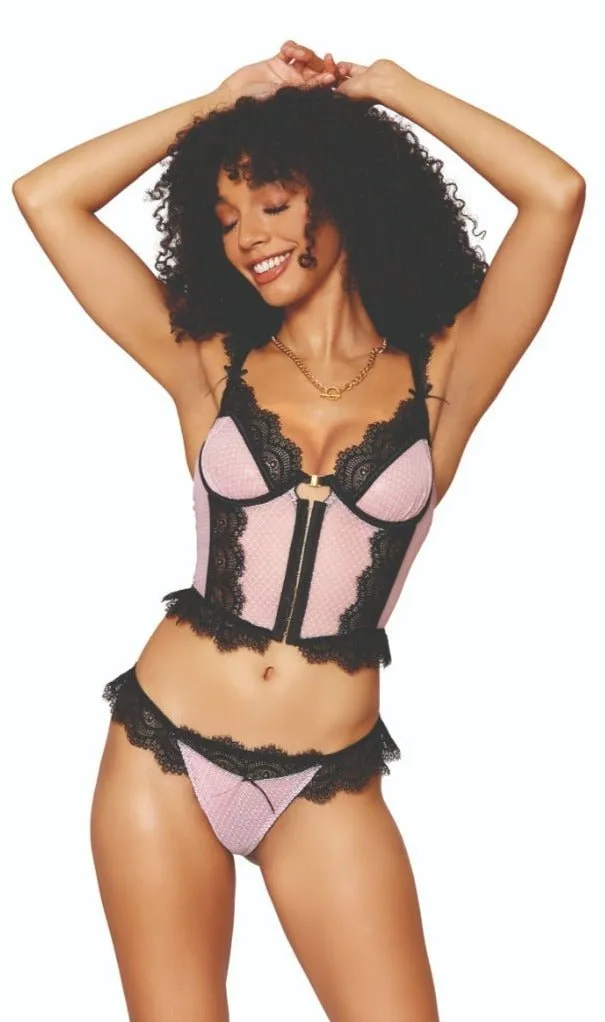 Super Cute Black & Pink Mesh Lingerie Set