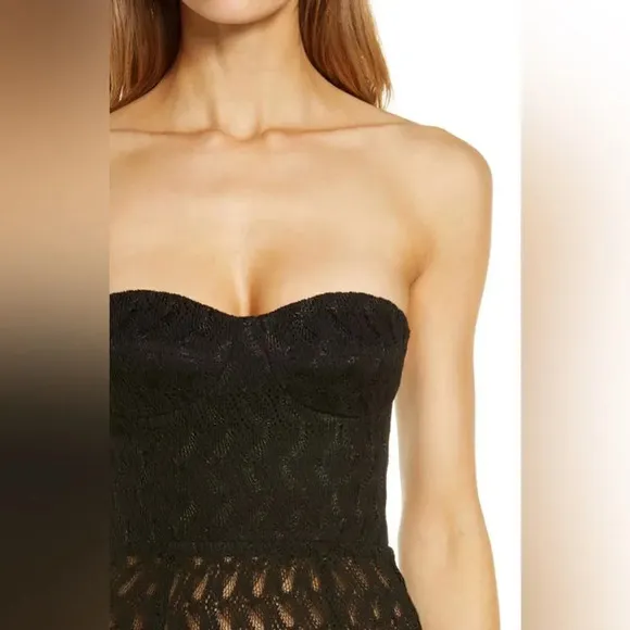 SUZY BLACK Della Paisley Knit Bustier Nightgown black maxi intimates lingerie 6
