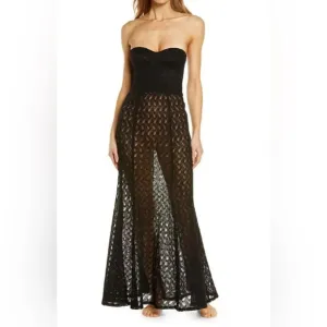 SUZY BLACK Della Paisley Knit Bustier Nightgown black maxi intimates lingerie 6