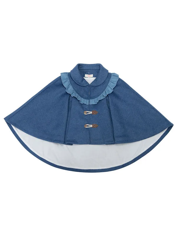 Sweet Lolita Poncho Dark Navy Polyester Lace Up Spring Lolita Pocho Cape Only Outwears