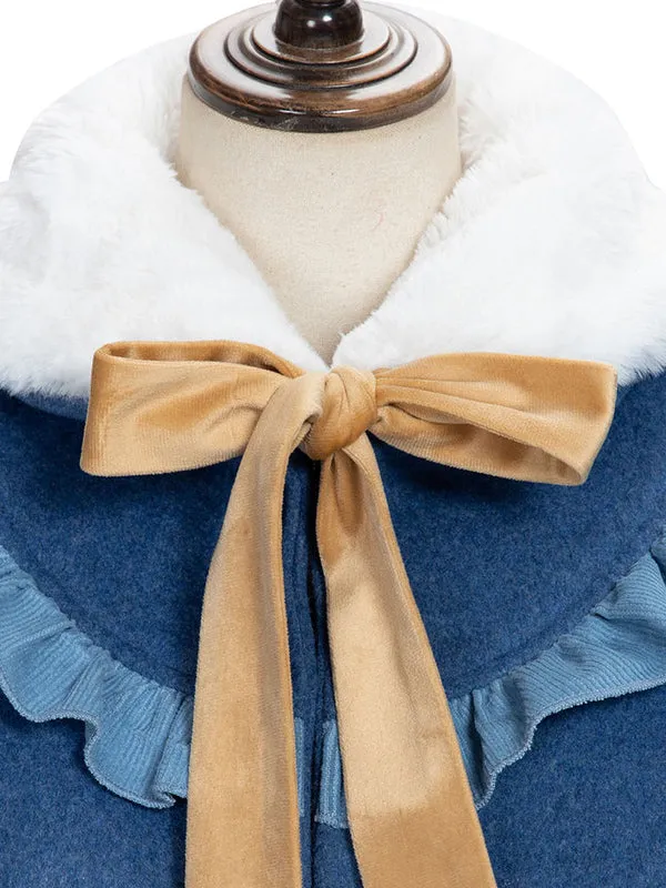 Sweet Lolita Poncho Dark Navy Polyester Lace Up Spring Lolita Pocho Cape Only Outwears