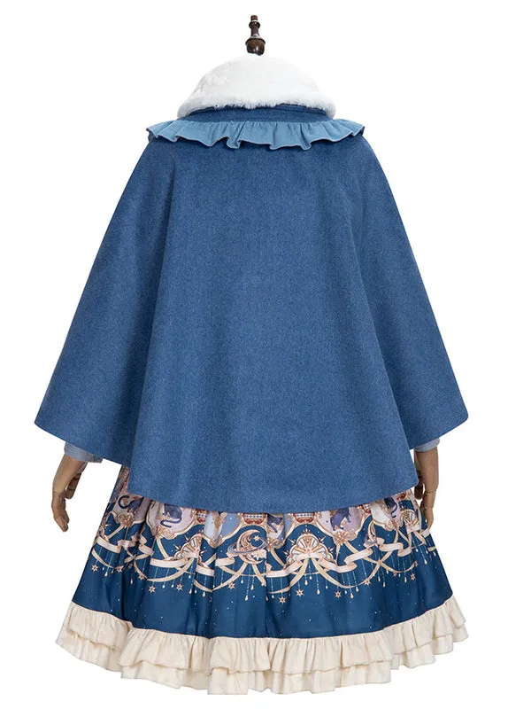 Sweet Lolita Poncho Dark Navy Polyester Lace Up Spring Lolita Pocho Cape Only Outwears