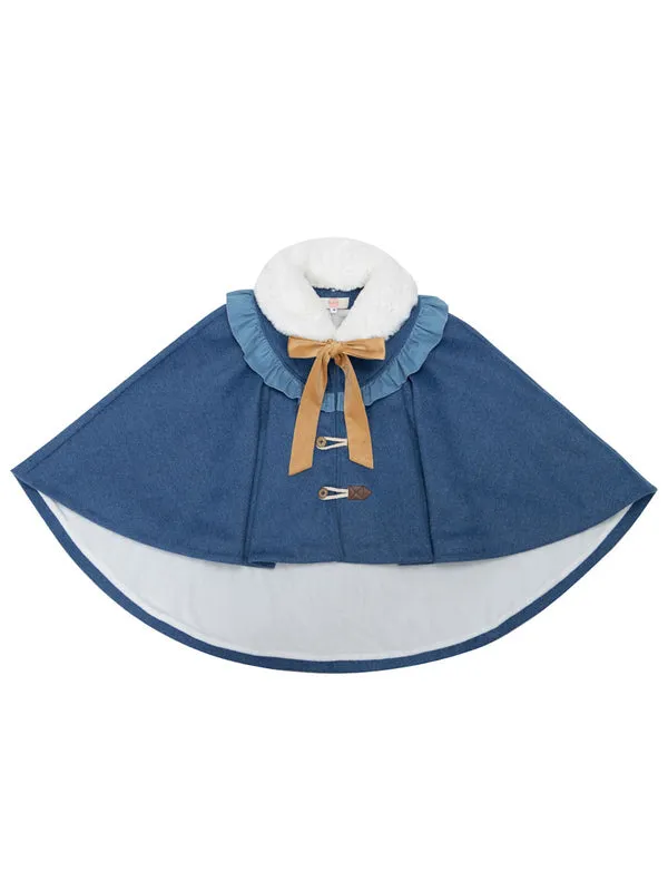 Sweet Lolita Poncho Dark Navy Polyester Lace Up Spring Lolita Pocho Cape Only Outwears
