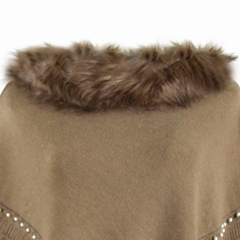 Tassel Fringed Pullover Bead Fur Collar Sweater Cloak Shawl Cape