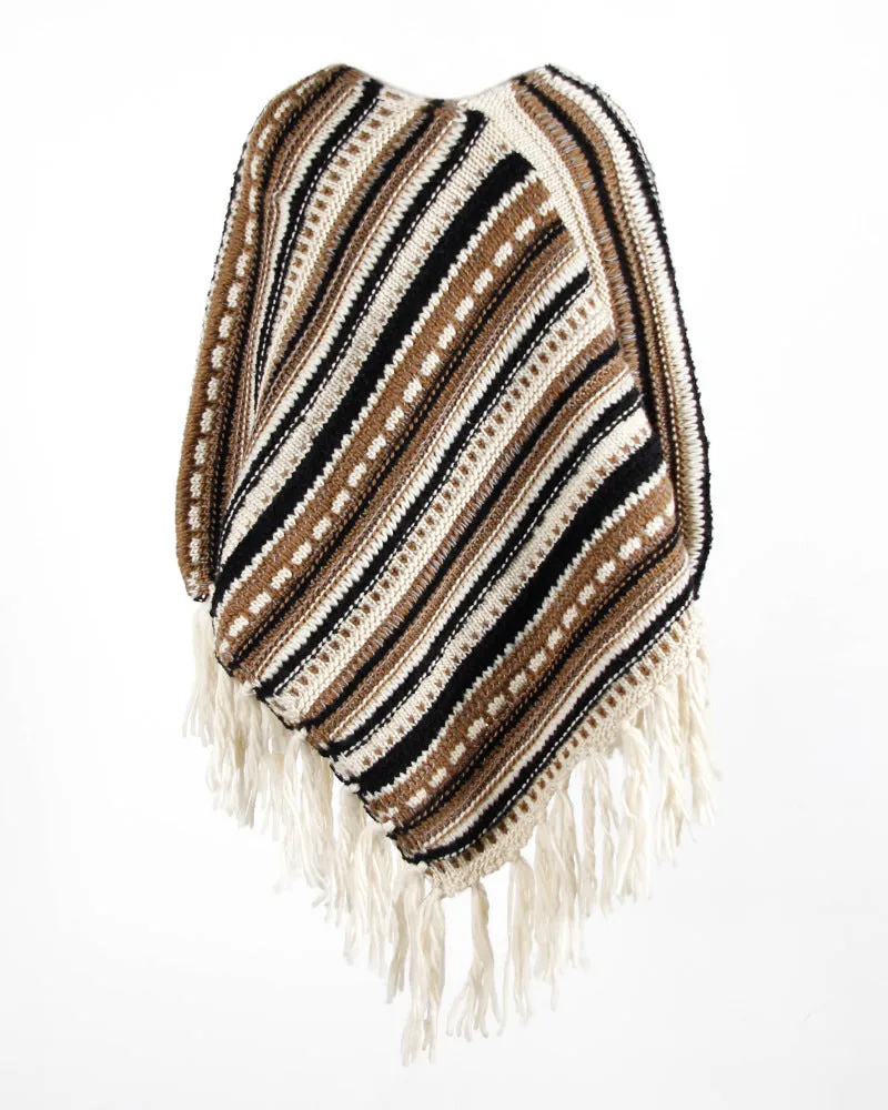 Tassel Fringed Pullover Diagonal Stripes Sweater Cloak Shawl Cape