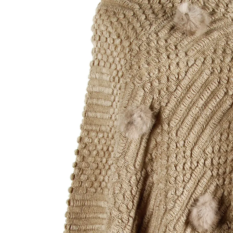 Tassel Fringed Pullover V-neck Collar Pompom Sweater Cloak Shawl Cape