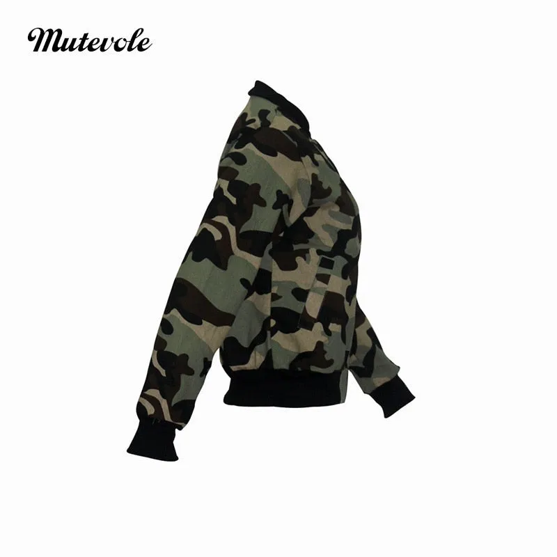 Thin Camouflage Jacket Women - Bomber Coat Camo - Pocket Cropped Jacket