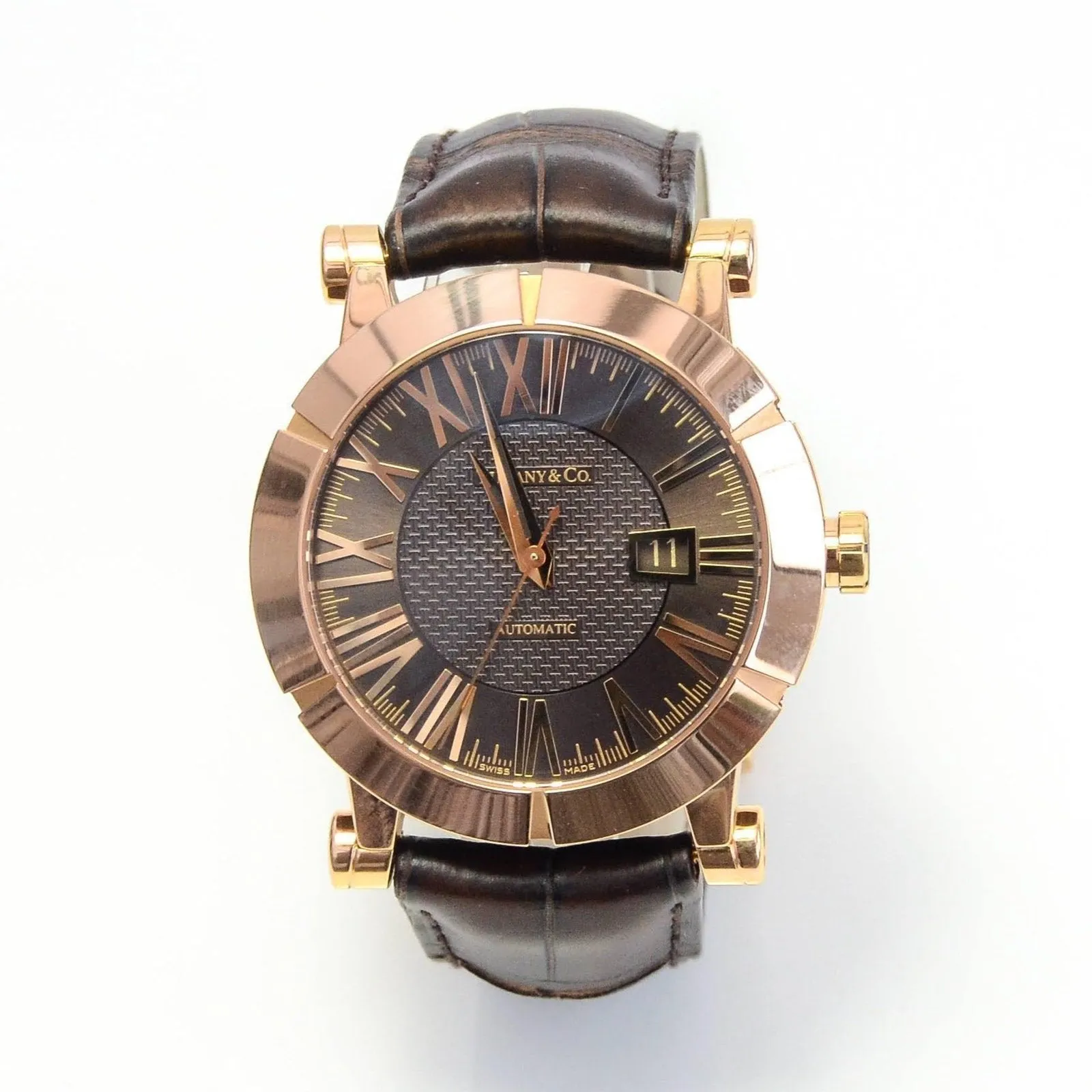 Tiffany & Co Atlas 18ct Rose Gold 42mm Brown Leather T10007457 Men's Watch