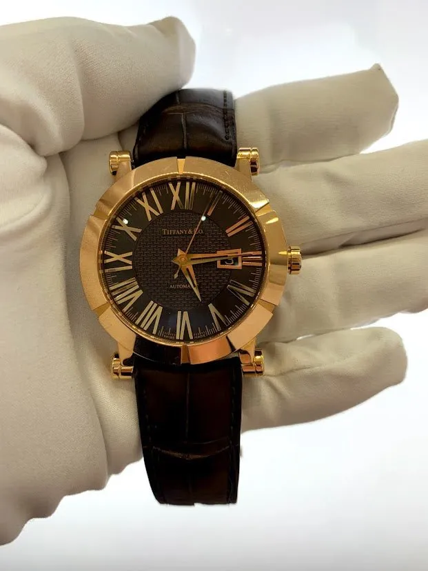 Tiffany & Co Atlas 18ct Rose Gold 42mm Brown Leather T10007457 Men's Watch