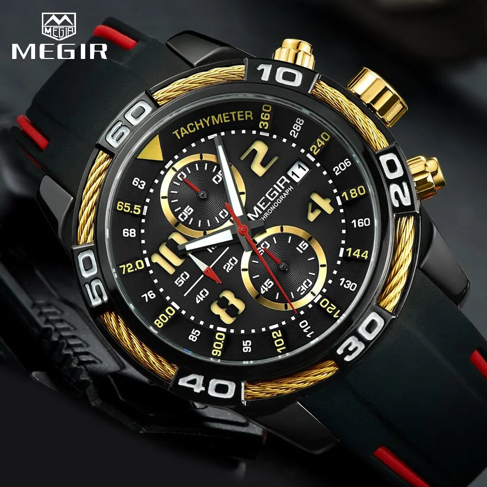 Top Brand MEGIR Men Fashion Business Watches Quartz Date Clock Man Luxury Chronograph Army Military Watches Relogio Masculino