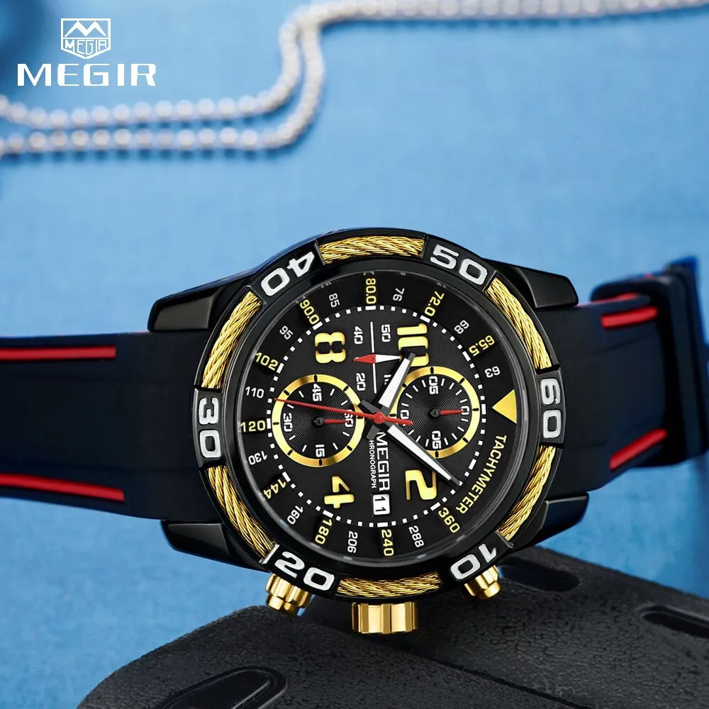 Top Brand MEGIR Men Fashion Business Watches Quartz Date Clock Man Luxury Chronograph Army Military Watches Relogio Masculino