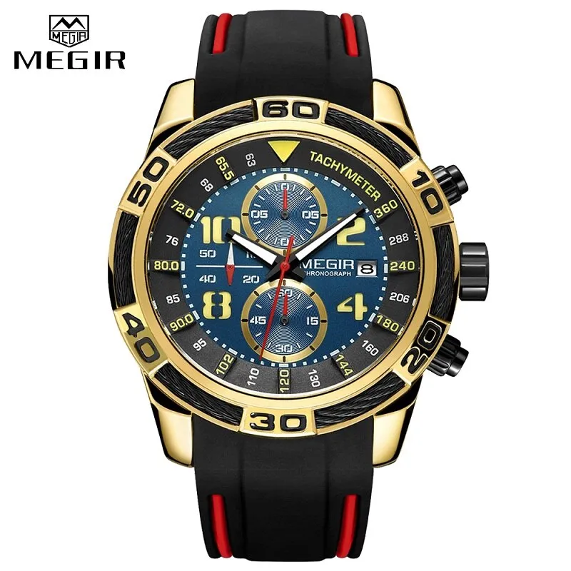 Top Brand MEGIR Men Fashion Business Watches Quartz Date Clock Man Luxury Chronograph Army Military Watches Relogio Masculino