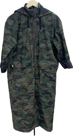 Topshop Green Camo Hooded Long Jacket UK 6