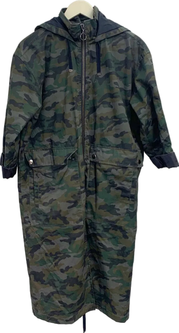 Topshop Green Camo Hooded Long Jacket UK 6