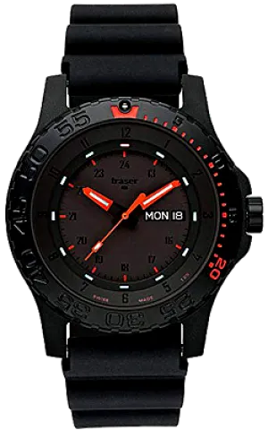 Traser Red Combat P66 Tritium Military Watch, Sapphire Crystal, Rubber Dive Strap, Model 104148