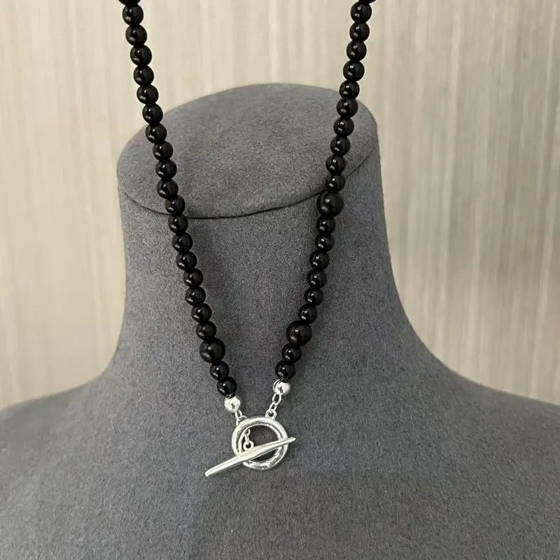 Tree Hole Design Ebony Bead 925 Sterling Silver Necklace