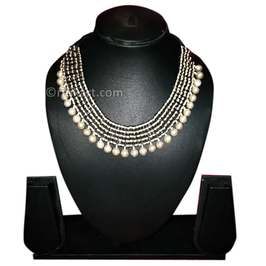 Tribal White Metal Choker Bell Necklace Design-5