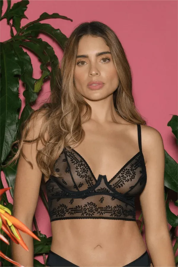 Underwire Lace Cup Bustier - Black
