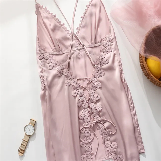 V Neck Lace Up Slip Dress