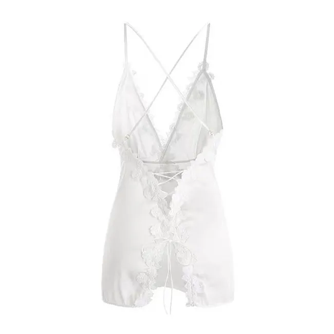 V Neck Lace Up Slip Dress