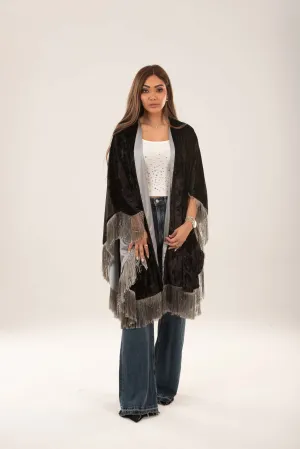 Velora Fringed Velvet Satin Cape